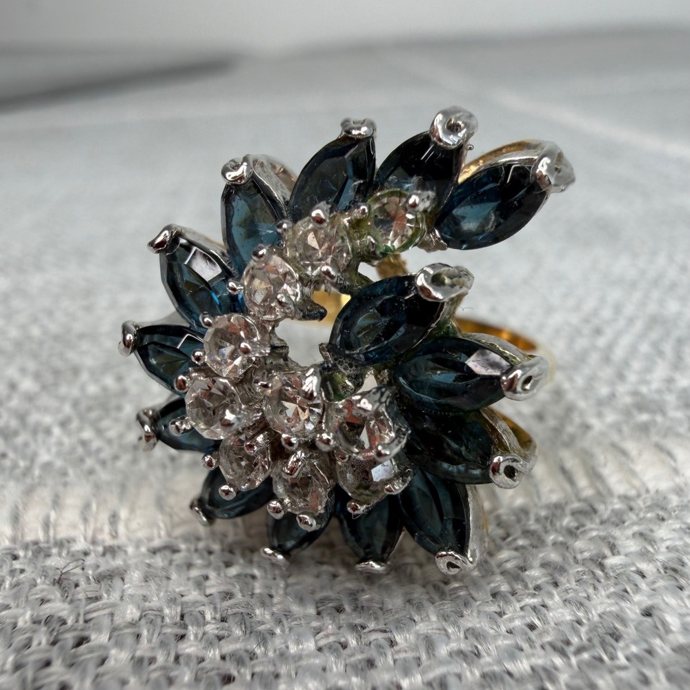 VTG Swirl Statement Ring Blue Clear Stones 18K GE‎ American Ring Company